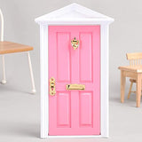 Haomian Doll Door, Pink Miniature Tiny Vintage Simulated Wood Single Door with Fence and Welcome Doormat Tooth Fairy Door Dollhouse DIY Accessories Fairy Garden Decoration