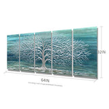 Brilliant Arts Large Blue Green Tree Metal Art Wall Decor Modern Abstract Aluminium Hanging Sculptures Multi-Panel Decorative Artwork for Kitchen