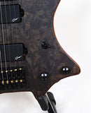 Grote Headless Electric Guitar Veneer Burl Wood Top Gloss Finish (Black)