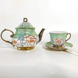 DaGiBayCn 20 Piece European Ceramic Tea Sets,Bone China Coffee Set with Metal Holder，Tea Cup and Tea Set,600ML/Pot,160ML/Cup. (Green)