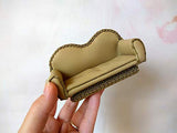 Miniature Sofa 1:12 scale. Dollhouse Furniture Genuine Leather Couch 3 inch BJD