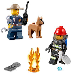 LEGO City Minifigure Combo - Police Chief with German Shepherd and Firefighter with Fire Flame 🔥