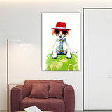 Bignut Wall Art 100% Hand Painted Red Hat Dog Modern Vertical Picture for Room Wall Decor Funny Animal Artwork Cool Home Canvas Oil Painting Ready to Hang 24x36in