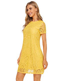 Romwe Women's Short Sleeve Summer Lace Wide Hem Dress Yellow_no Stretchy Small