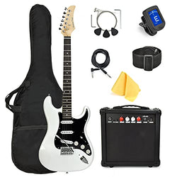 39 Inch Full Size Electric Guitar, With Complete Beginner Starter Kit, 20 Watt Amp, 6 Extra String, Picks, Gig Bag, Shoulder Strap, Digital tuner, Cable, Tremolo Bar, Wrenches, Wash Cloth