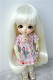 Wigs Only! JD319 5-6inch 13-15CM 1/8 BJD Doll Wigs Lati Yellow Synthetic Mohair Long Slight Curly BJD Hair (Ivory White)