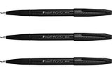 Pentel Fude Touch Sign Pen, Black, Felt Pen Like Brush Stroke (SES15C-A) , 3 Pieces + Original 5