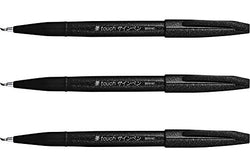 Pentel Fude Touch Sign Pen, Black, Felt Pen Like Brush Stroke (SES15C-A) , 3 Pieces + Original 5
