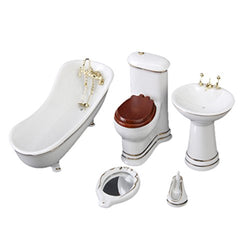 5 PCS White Hamamelidaceae Ceramic Bathroom for Miniature Dollhouse