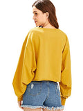 Romwe Women's Drop Shoulder Lantern Sleeve Pullover Sweatshirt Yellow L
