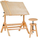 MEEDEN Wood Drafting Table & Stool Set,Artist Stool and Craft Table with Adjustable Height,Tiltable Tabletop for Artwork, Graphic Design, Reading, Writing