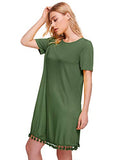 Romwe Women's Summer Short Sleeve Pocket Tassel Hem Loose Tunic T-Shirt Dress Army Green S
