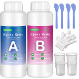 Epoxy Resin Kit, 42 OZ / 1100ml Crystal Clear Epoxy Resin for Art, Craft, Coating, Casting and Jewelry Making, Come with 4 Graduated Cups, 4 Stir Sticks and 10 Pairs Gloves