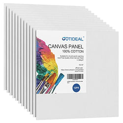 GOTIDEAL Canvases for Painting, 10x10" inch of 12 Pack, Professional Primed White Blank Flat Canvas Panels- 100% Cotton Artist Canvas Boards for  Acrylics Painting, Oil Watercolor Tempera