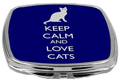 Rikki Knight Compact Mirror, Keep Calm and Love Cats Blue