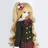 9-10 Inch 1/3 BJD SD Doll Wig Heat Resistant Fiber Long Brown Loosen Wave Curly with Ponytail Doll Hair Wig