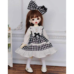 HMANE BJD Dolls Clothes 1/6, Cute Grid Dress Clothes Set for 1/6 BJD Dolls - (Black) No Doll