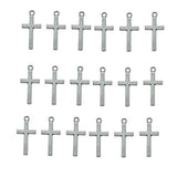 HUELE 100 PCS Silver Tone Small Cross Pendant Beads Charms