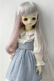 JD319 8-9inch 21-23CM 1/3 SD Wigs Synthetic Mohair Long Slight Curly BJD Hair (Grey Highlight Pink)
