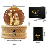 Hwawhin 3D Crystal Ball Music Box Luminous Rotaing Music Box Projection LED Light-Wood Base with 4PCS Greeting Cards for Kids Girlfriend Teacher Morth Aunt Birthday Gift (Wedding)