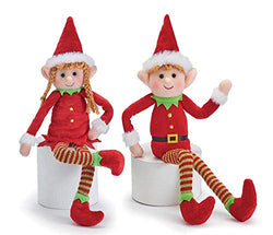 Posable Plush Elves Set of Boy Elf and Girl Elf with Bendable Arms and Legs Fun Christmas Decoration
