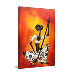 Startonight Canvas Wall Art Decor Abstract African Woman and Traditional Music Painting for Living Room 32" x 48"