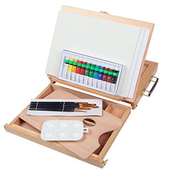 Falling in Art Portable Beechwood Painting Table Sketch Easel - 12 Tube Acrylic Colors, 12''x9''