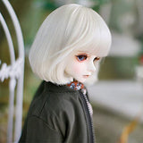 Cute SD BJD Doll Wig, Heat Resistant Fiber Short White Blonde Doll Hair for 9.8~11 Inch