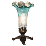 8.25" H Hand Blown Mercury Glass Lily Lamp w/ Leaf Base - Light Blue / Silver