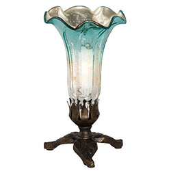 8.25" H Hand Blown Mercury Glass Lily Lamp w/ Leaf Base - Light Blue / Silver