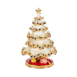 QIFU-Hand Painted Enameled Christmas Tree Decorative Hinged Jewelry Trinket Box Unique Gift for Home Decor