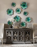 My Swanky Home Turquoise Aqua Lily Pad Wall Art Set 3 | Flower Sculpture Blue Hanging