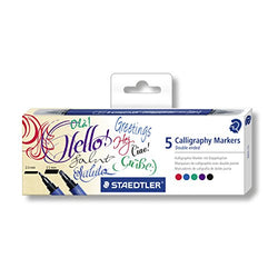 Staedtler 3002 C5 Calligraphy Marker with Chisel Tip Double Ended 3.5 and 2.0 mm, 5 Assorted Colors