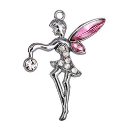 M48-E Cute Pink Crystal Wing Fairy Angel Charms Pendants Wholesale (10 pcs)