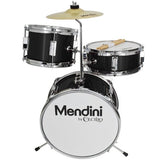 Mendini by Cecilio 13 inch 3-Piece Kids/Junior Drum Set with Throne, Cymbal, Pedal & Drumsticks, Metallic Black, MJDS-1-BK