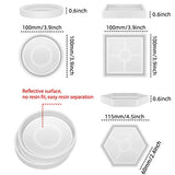 SunBeter 6 Pack DIY Coaster Silicone Mould Epoxy Casting Molds, Include Round, Square, Hexagon for Casting with Resin, Concrete, Cement, Home Decoration.
