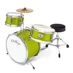 Ashthorpe 3-Piece Complete Kid's Junior Drum Set - Children's Beginner Kit with 14" Bass, Adjustable Throne, Cymbal, Pedal & Drumsticks - Green