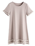 Romwe Women's Short Sleeve Summer Loose Tunic Casual Tassel Dress Apricot S