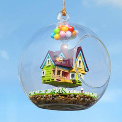 WYD Handmade House Creative Gifts Glass Ball Dollhouse Pendant Flying House Furniture and Glass Cover 3D Educational Toys