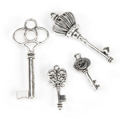 DARICE 1999-5299 4-Piece Metal Charms Key, Large, Antique Silver