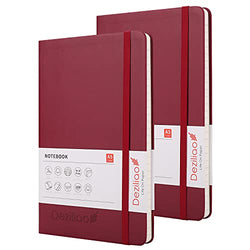 Deziliao 2 Pack Hardcover Notebook Journal 160 Pages, Lined Journal Notebooks for Work, 100Gsm Premium Thick Paper with Pocket, Medium 5.7"x8.4" （Red, Ruled）