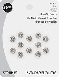 Dritz 80-30-65 Sew-On Snaps, Nickel-Plated Brass, Size 3/0 12-Count