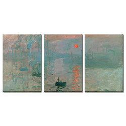 wall26 3 Panel Canvas Wall Art - Impression, Sunrise by Claude Monet - Giclee Print Gallery Wrap Modern Home Decor Ready to Hang - 24"x36" x 3 Panels
