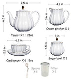 Porcelain Tea Sets British Royal Series, 8 OZ Cups& Saucer Service for 6, with Teapot Sugar Bowl Cream Pitcher Teaspoons and tea strainer for Tea/Coffee, Pukka Home (Pure White)