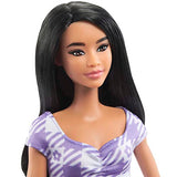 Barbie Doll, Kids Toys, Barbie Fashionistas, Wavy Black Hair And Tall Body Type, Gingham Cut-Out Dress, Clothes And Accessories