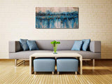 Canvas Wall Art Painting Abstract Modern Blue Themes Cityscape Textured Teal Picture, Large Size One Panel 48"x24" Framed Artwork Prints Ready to Hang for Living Room Bedroom Home Office Mural Décor