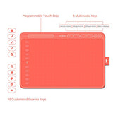2020 HUION HS611 Red Graphics Drawing Tablet Android Support with 8 Multimedia Keys Battery-Free Stylus 8192 Pressure Sensitivity Tilt 10 Press Keys for Art Beginner-10inch (Coral Red)