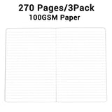 3 Pack A5 Notebook - Lined Journal Notebooks, 8'' x 5'', 270 Pages/Pack, 100gsm Thick Paper, Classic College Ruled Notebooks for Office, School Supplies