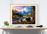 Diamond Painting Kits for Adults Black Bear DIY 5D Full Round Drill 19.7x15.8 Inches / 50x40 cm, Forest Scenery of Mountain Cabin Stream