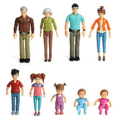 Sweet Li'l Family Set Dollhouse Figures 9 Action Figurines- Grandpa, Grandma, Mom, Dad, Sister, Brother, Toddler, Twin Boy & Girl- Super Durable & Updated 2019 Edition